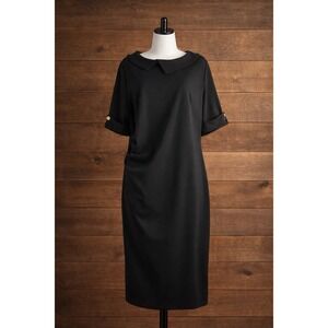 Mid Mod Secretary Dress Black XL Asymmetrical Peter Pan Collar Mad Men Office